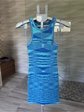 Princess Polly Blue & Teal Patterned Knit Racerback Mini Dress 6